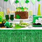 4P Wavy Metallic Tinsel Foil Fringe Table Skirts for Rectangle Tables Backdrop Garland Curtains for Parade Floats Wedding Birthday Parties Decoration Graduation 2025 Christmas (Green)