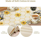 Bee Sunflower Table Runner, Farmhouse Orange Honeycomb Vintage Spring Summer Flowers Print Table Cover for Party Wedding Home Kitchen Dining Table Decor, 13x90inch