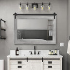 COGOOD Farmhouse Bathroom Mirror - 41" x 30" Rustic Barn Door Mirror for Living Room, Entryway, Bedroom, Vanity Wall Decor (Grey)