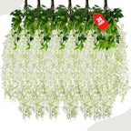 36 Pack Green White Wisteria Hanging Flowers, 3.44 Ft Fake Hanging Flowers, Artificial Wisteria Garland Vines for Wedding Room Backdrop Outdoor Patio Garden Decoration