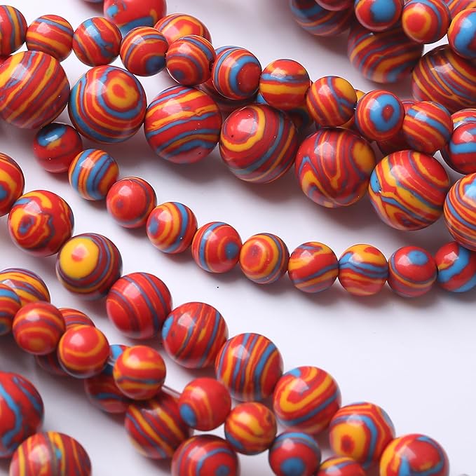 Red Yellow Blue Peacock Turquoise Stone Beads Gemstone Round Crystal Energy Jade Beads Stone Beads for Jewelry Making DIY Bracelet Necklace Jewelry Making 1 Strand 15.5inch 45PCS 8MM
