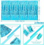 Light Blue Streamers Party Decorations, 2 Packs Ocean Blue Table Skirts Metallic Foil Fringe Tinsel for Birthday Under The Sea Shark Boy Baby Shower Winter Party Supplies -29x108Inch