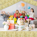 4 Pack 10 Ft Light Gold Foil Fringe Garland Metallic Streamers Tinsel Banner Wall Hanging Garland Backdrop for Parade Floats, Halloween, Christmas, Thanksgiving, New Year Party Decorations
