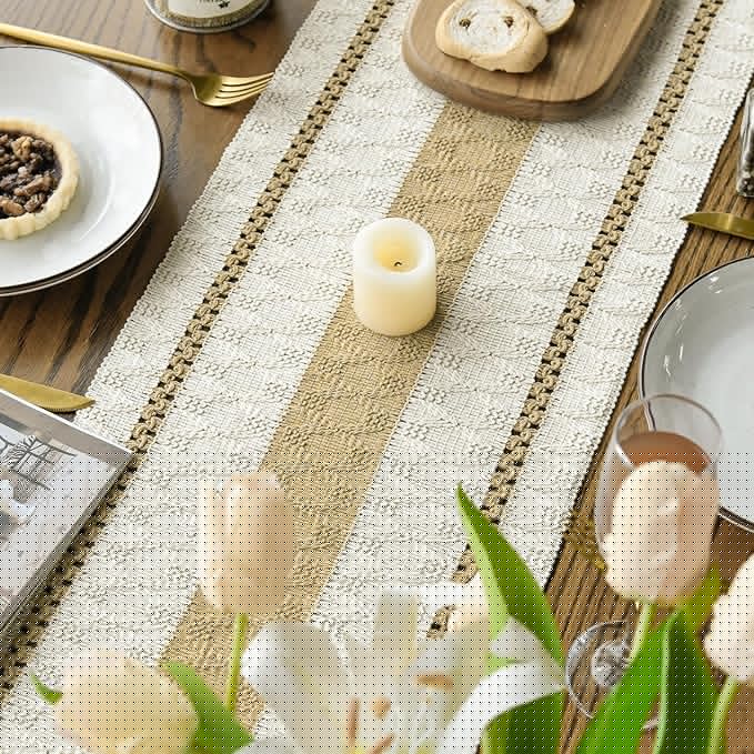 Artoid Mode Burlap Brown Farmhouse Woven Rustic Table Runner, Seasonal Holiday Hollow Kitchen Dining Table Decoration for Home Party Decor 12x48 Inch