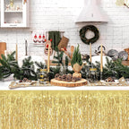 4P Wavy Metallic Tinsel Foil Fringe Table Skirts for Rectangle Tables Backdrop Garland Curtains for Parade Floats Wedding Birthday Parties Decoration Graduation 2025 Christmas (Light Gold)