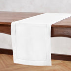 Linen Table Runner 90 inches Long – Medium Weight Hemstitch 100% Pure Linen Off White Dining Table Runner 14 x 90 Inch for Spring, Summer, Wedding Decorations, Gift – Azure