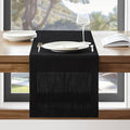 ZeeMart Linen Textured Border Table Runner, 14 x 90 Inch Black, Farmhouse Style Black Table Runners 90 Inches Long, Easy Care Everyday Polyester Table Runner