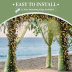 10x10ft Green Tulle Backdrop Curtain with String Lights, Wrinkle-Free Sheer Wedding Backdrop for Birthday Parties, Baby Showers, Bridal Showers, Photo Shoots and Home Decorations, Green