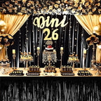 4 Pack 29x108 Inch Metallic Foil Fringe Tinsel Table Skirts for Rectangle Tables Streamer Curtains Backdrop for Halloween, Birthday, Parade Floats, Christmas Party Supplies(Black)