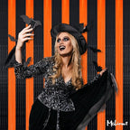 4 Pack Black Orange Fringe Curtain Backdrop, 3.2Ft x 6.6Ft Metallic Tinsel Foil Fringe Streamers Curtains Background for Photo Booth Birthday Baby Shower Party Thanksgiving Christmas Decorations