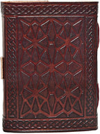cuero 3 Moon Blue Lapiz Embossed Vintage Leather Journal for Men & Women - 128 Pages, Antique Handmade Deckle Edge Vintage Paper, Leather Journal Writing Notebook Dairy Gift (5 inch by 7 inch, Brown)