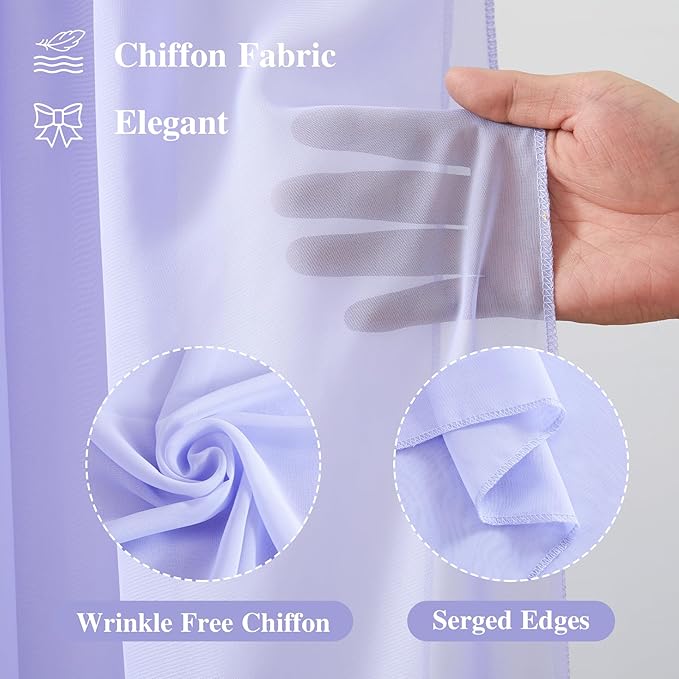 Wedding Arch Draping Fabric,2 Panels 18FT Purple Sheer Chiffon Curtain Drapes 6 Yards for Wedding Ceremony Birthday Party Decoration