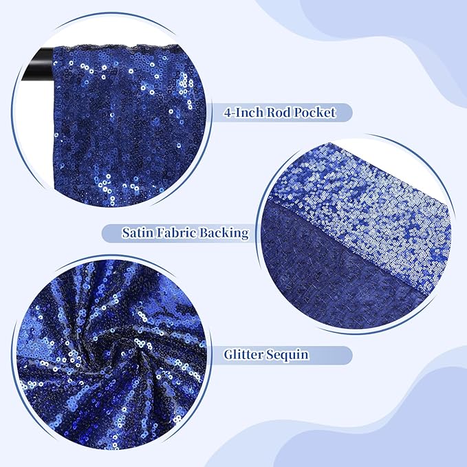 SquarePie Sequin Backdrop Curtain Less See Through Background for Wedding Party 20FT x 10FT Navy Blue