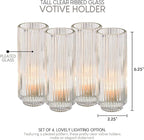 Serene Spaces Living Set of 4 Tall Clear Ribbed Glass Votive Holder, Perfect for Weddings and Home Décor, Measures 6.25" Tall and 2.25" Diameter