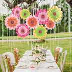 SUNBEAUTY 9 PCS Paper Flowers Decorations Hanging Carnival Paper Fans Decorations Flower Paper Fans Paper Floral Backdrop Spring Decorations