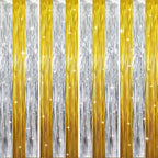 GOER 3.2 ft x 8.2 ft Metallic Tinsel Foil Fringe Curtains Party Backdrop Party Streamers for Birthday,Graduation,New Year Eve Decorations Wedding Decor (4 Pcs,Gold&Silver)