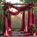 Wedding Arch Draping Fabric, 1 Panel Burgundy Sheer Backdrop Curtain Tulle Fabric Drapery for Arbor Wedding Archway Ceremony Party Ceiling Decor Backdrop