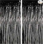 Foil Fringe Curtain Halloweens Party Decorations - Pure Black Tinsel Photo Backdrop Party Steamers Curtains for Birthdays Music Christmas Stranger Theme Parties