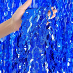 4 Pack Navy Blue Wavy Foil Fringe Curtains Party Decorations - 3.3 ft x 6.6 ft Streamer Tinsel Curtain Party Photo Backdrops for Birthday Party