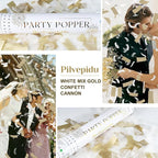 White Mix Gold Rice Confetti Cannon,6Pack Biodegradable Mulitcolor Confetti Poppers Party Shooters,12inch Party Poppers For Lawns Wedding,Birthday,Celebrations,Photo Shoots and New Years.