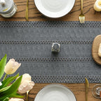 Artoid Mode Dark Grey Farmhouse Woven Rustic Hollow Table Runner, Seasonal Holiday Hollow Kitchen Dining Table Decoration for Home Party Decor 12x72 Inch