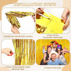 Gold Tinsel Backdrop Birthday Decorations, 2Pack Foil Curtain Backdrop Gold Streamers Dance Party Decorations Photo Booth Props for Bachelorette Decors Christmas Halloween New Years Eve Party Supplies