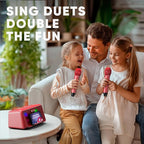 MASINGO Karaoke Machine for Adults and Kids with 2 Wireless Microphones, Portable Bluetooth Singing Speaker, Colorful LED Lights, PA System, Lyrics Display Phone Holder, and TV Cable. Presto G2 Pink