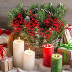 40 Pcs Artificial Berry Stems Branches, Red Christmas Faux Holly Berries Picks Ornaments for Christmas Tree Wreath DIY Craft Decorations Holiday Home Decor (40, Red)
