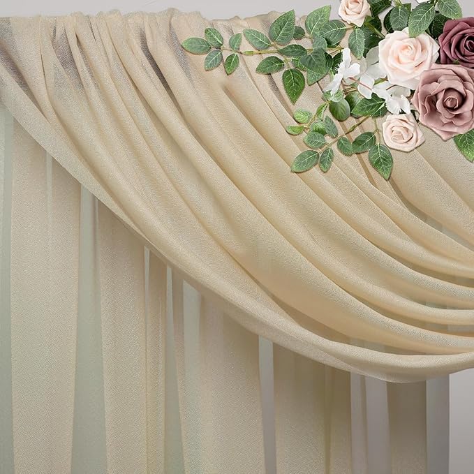 Wedding Arch Draping Fabric 1 Panel 28.7" x 20FT Champagne Sheer Chiffon Backdrop Drapes for Wedding Ceremony Birthday Party Bridal Shower Outdoor Decoration