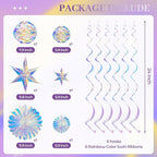 BTSD-home Iridescent Party Decorations with Hanging Honeycomb Ball Decorative Paper Fan Snowflake Garlands Ribbons Disco Party Wedding Birthday Graduation Christmas Celebration Decor Supplies