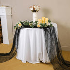 Snowkingdom Black Table Runner, 10FT Sheer Tulle Cheesecloth Gauze Metallic Mesh Foil Table Decoration for Halloween, Party, and Christmas