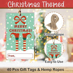 40 Pcs Christmas Gift Tags, 2.1"×3.5" Merry Xmas Paper Tags with String, Hanging Christmas Presents Label Wrapping for Party FavorDecorations, 4 Styles - A04