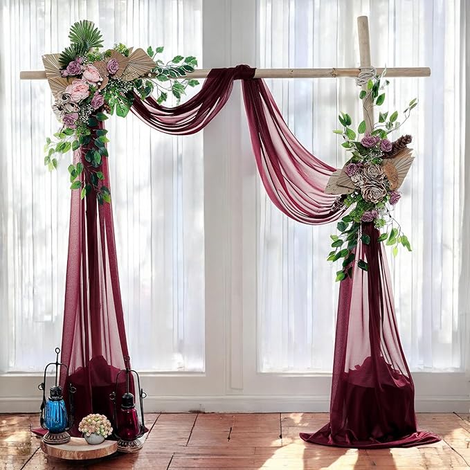MDS Halloween Chiffon Draping Fabric - 2 Panel, 30" Wide x 50ft Long - Sheer Spooky Arbor & Canopy Drapery for Haunted House Backdrops, Party Ceilings, DIY Costumes & Themed Events - Burgundy