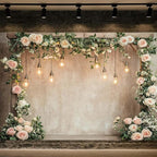 12x10ft Country Wedding Photography Backdrop Floral Rustic Roses Farmhouse Wooden Door Backdrop Pink Flower Birthday Baby Shower Wedding Bridal Party Banner Photo Booth Props Anniversary Background