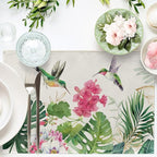 Seliem Spring Summer Geranium Flower Placemats Set of 4, Red Floral Hummingbird Palm Leaves Monstera Dining Table Place Mats, Seasonal Kitchen Decor Home Decoration 12 x 18 Inch