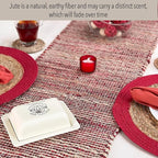 Chardin home Natural Jute Table Runner 13x72 Inch – Vintage Boho Rustic Table Decor – Handwoven Table Runner in Natural Jute and Red – Farmhouse Dining or Console Table Accent