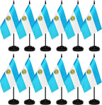 12 Pack Argentina Desk Flags Set, Argentine Small Mini Table Office Flags with 12" Solid Black Pole, 8.2 x 5.5 Inches, Home and Office Decoration, Festival Celebrations