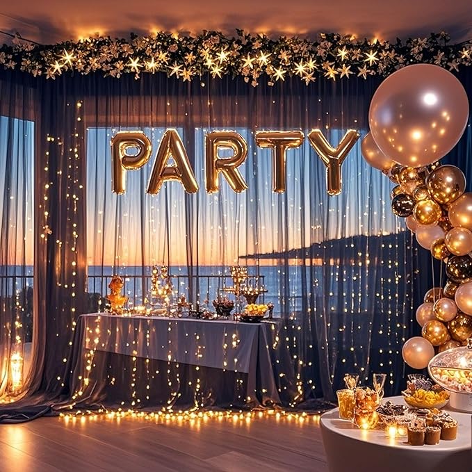 10×10ft Tulle Backdrop Curtains with Lights String - 300LED Fairy Lights Sheer Curtain Backdrop for Weddings Baby Shower and Birthday Party Decorations(4 Panels 5×10ft)