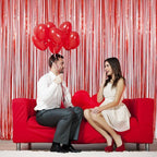 Foil Fringe Curtains Red Streamers Party Decorations - Melsan 3 Pack 3.2 x 8.2 ft red Fringe Backdrop Party Photo Backdrop for Back to School Birthday Party Baby Shower or Graduation Decorations