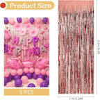5 Pack Rose Gold Fringe Backdrop 3.2ft x 8.2ft Foil Curtain Tinsel Fringe Curtains for Birthday Party Decoration Wedding Christmas Decoration