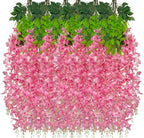 24 Pack Dark Pink Wisteria Hanging Flowers Garland, 3.77 Feet Artificial Flower Vines, Fake Wisteria, Artificial Vines Hanging Garland for Backdrop Outdoor Yard Garden Decor