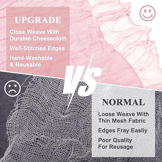 Asee'm 3pcs Cheesecloth Table Runner 120 Inches Blushing Pink Boho Gauze Cheese Cloth Runner 10FT Rustic Sheer Fall Table Runners for Thanksgiving Wedding Baby Shower Holiday Party Decoration