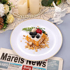 Festiva 50Pcs Gold Plastic Plates - 9 Inch White Plastic Plates with Gold Rim - Disposable Dinner Plates - include 50 salad&pasta Plate Perfect for Party&Wedding&Thanksgiving &Christmas