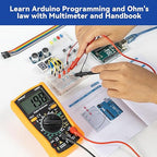 SunFounder Beginner's Lab Starter Kit with Original Arduino Uno R3 REV3 Board Multimeter Basic to Advance 25 Projects HCSR-04 Sensor Button Temp LED Microcontroller Programming
