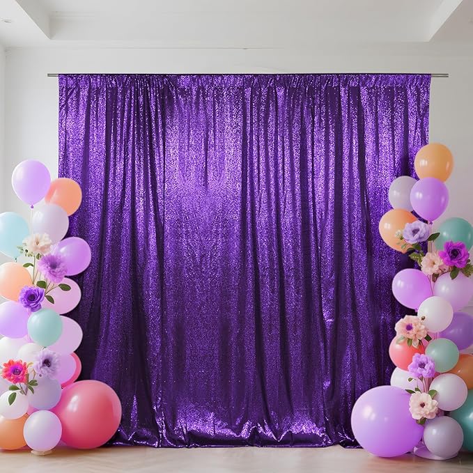 SquarePie Sequin Backdrop Curtain Not See Through Thick Glitter Background for Party 10FT x 10FT Purple