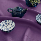 Solino Home Linen Tablecloth for Rectangle Tables 60 x 132 Inch - Classic Hemstitch 100% Pure Linen Purple Table Cloth - Machine Washable Cloth Tablecloth for Fall, Autumn, Halloween, Thanksgiving