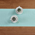 Solino Home Cotton Linen Table Runner 90 Inches Long - Hemstitch Pastel Turquoise Dining Table Runner 14 x 90 Inch