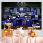 Computer Photo Backdrop Technology Office Backdrop Vintage Blue Background for Boys Party Room Decor Photo Booth Props Supplies YUNBYW010