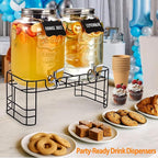 2 Gallon Glass Drink Dispenser for Parties, 2 Pack Beverage Dispenser with Stand, Lemonade Dispenser with 18/8 Stainless Steel Spigot, Leakproof for Sun Tea, Juice, Picnic, BBQ & Bars