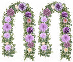 Waipfaru 2 Pcs Flower Garland, 6.07Ft Eucalyptus With Flowers, Rose Floral Vines for Wedding Reception Table Mantle Room Spring Summer Decor (Purple)
